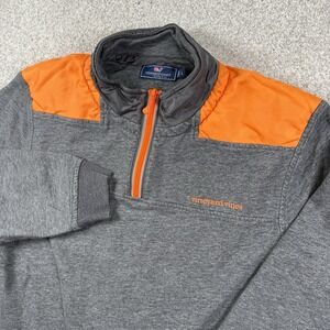 Vineyard Vines Sweater Men Large Gray Orange Pullover Quarter‎ Zip Sweatshirt